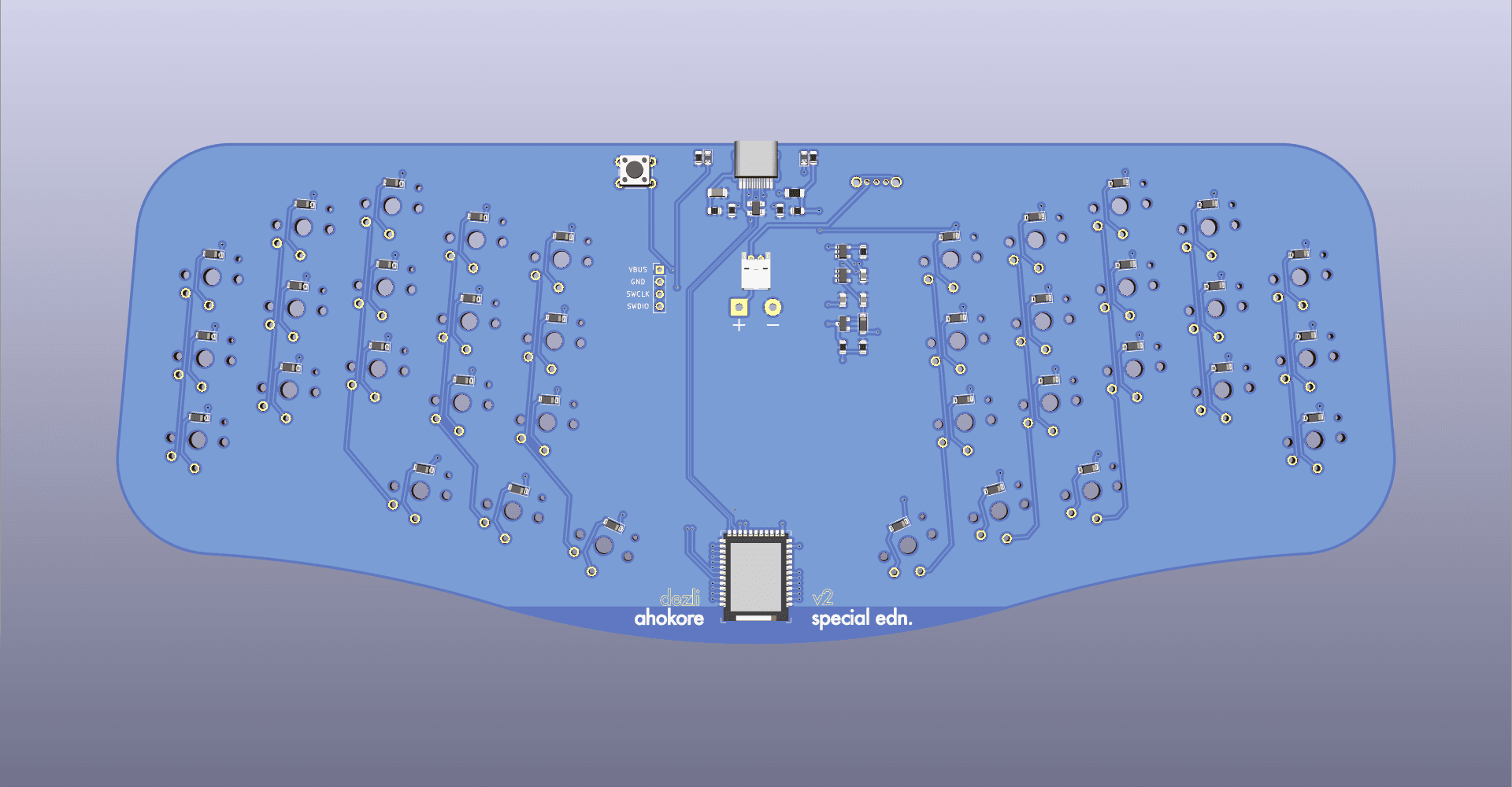 Ahokore v2 - nRF52 Bluetooth Unibody Split