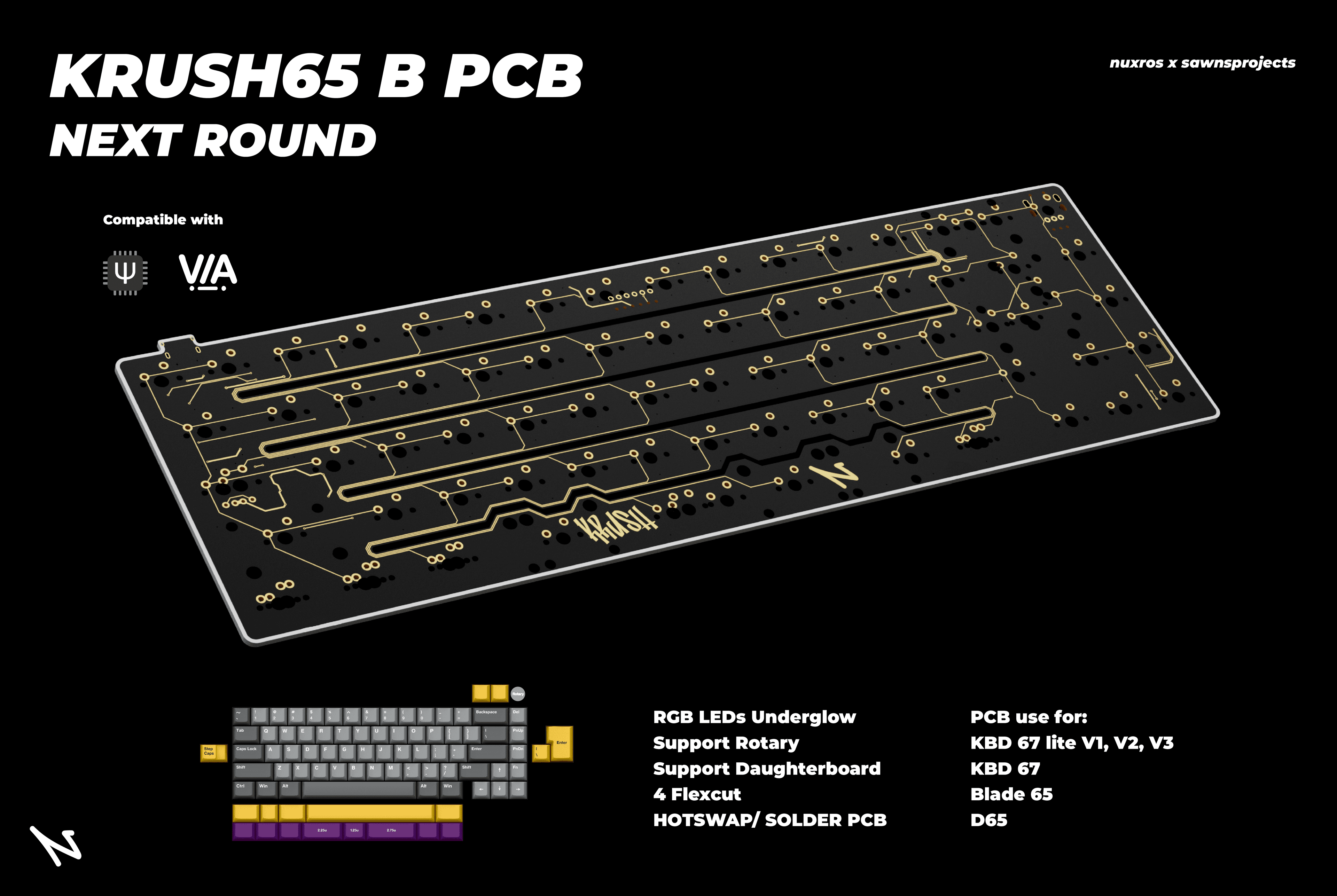 Krush65 PCB & RE6.5 (Best choice for KBD67 lite replacement)