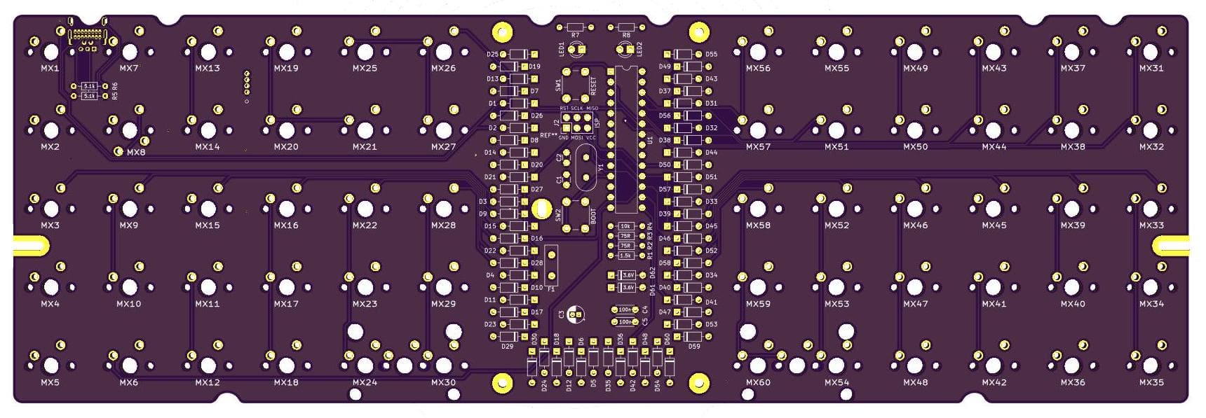 Lumberjack PCB Kit R2 - Ortholinear through-hole aesthetic 60% PCB image 4