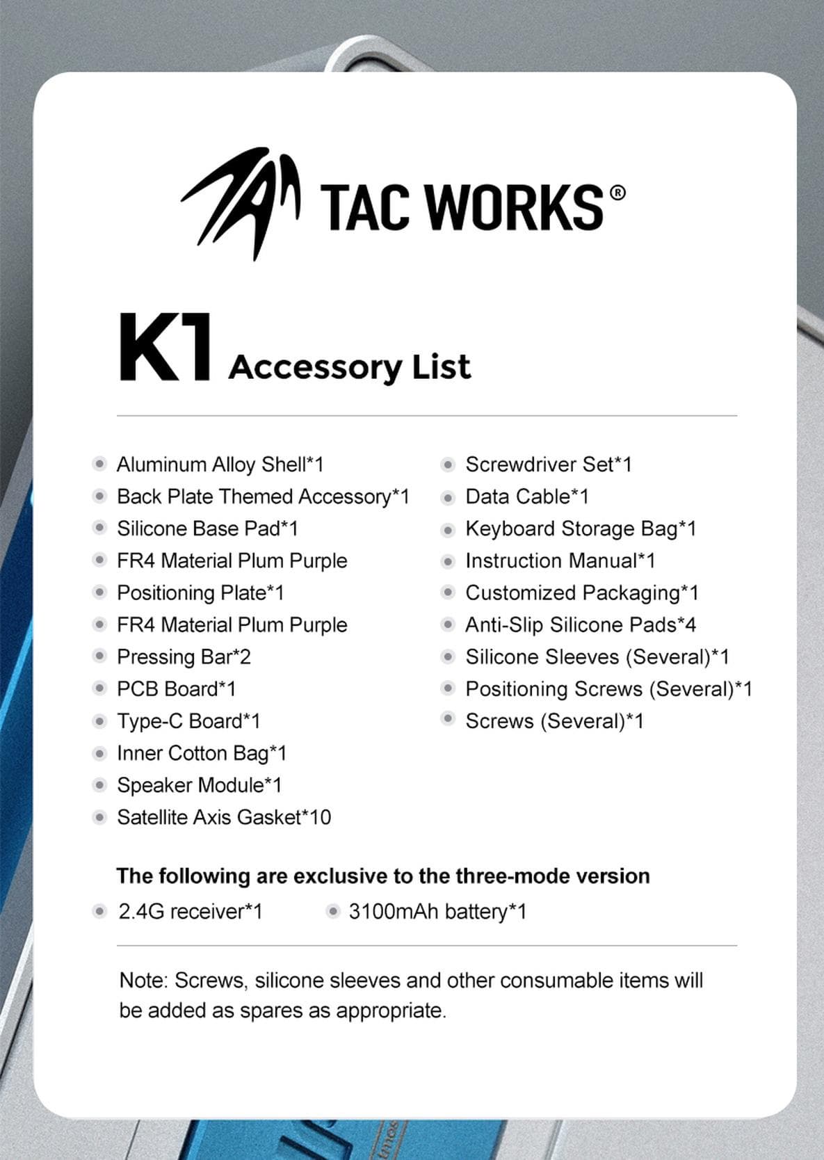 TAC-K1 65% Keyboard Kit-Audio Speaker & Customizable Nameplates-GB Open Now image 37