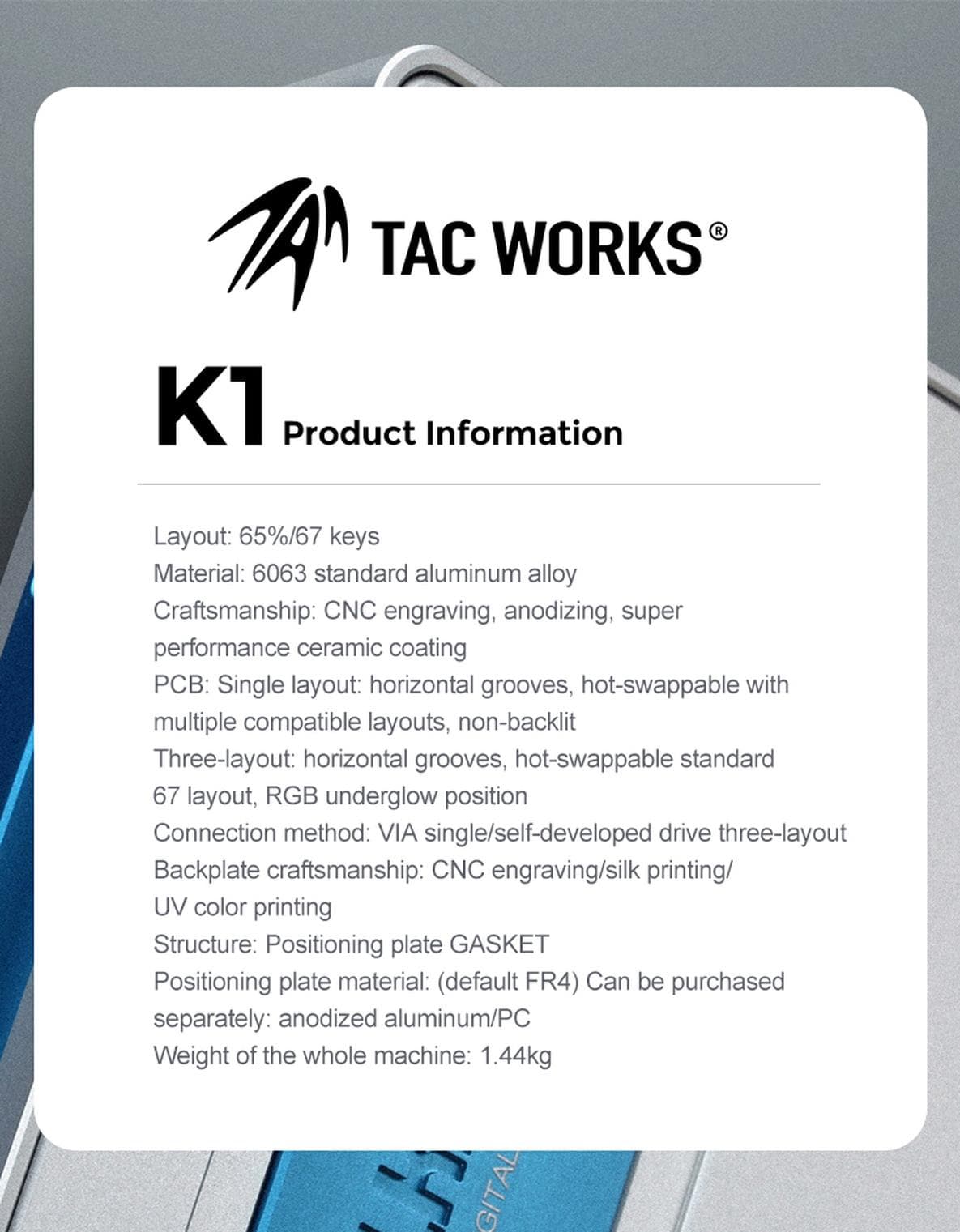 TAC-K1 65% Keyboard Kit-Audio Speaker & Customizable Nameplates-GB Open Now image 38
